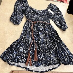 As U Wish Women's 3/4
Sleeve Mini Dress - NWT - Size Large-Blue (Belt not incl)